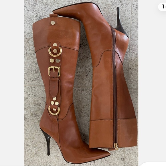 CESARE PACIOTTI RANDALL COGNAC LEATHER KNEE HIGH BOOTS